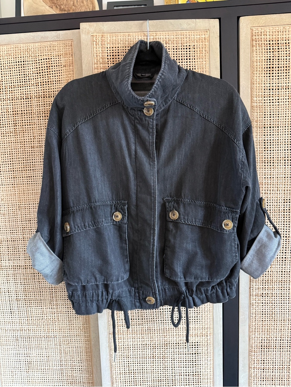 Blank NYC Washed Charcoal Utility Jacket with Button Pockets